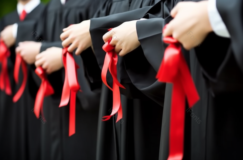 大学校园毕业典礼上拿着红绳的学生摄影图,高清,摄影图,摄影图片,图片大全,摄影图免费下载